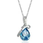 925 Silver Plated Austrian Crystal Ocean Blue Necklace M02163