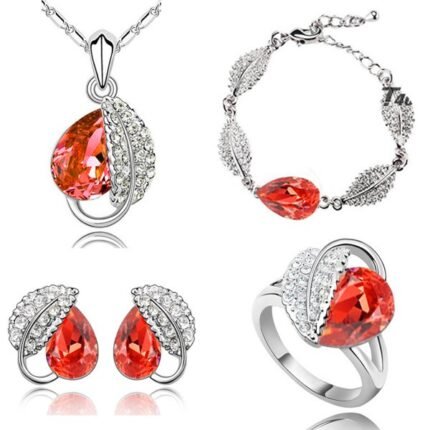 925 Silver Plated Austrian Crystal Orange Jewelry Set M02183