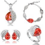 925 Silver Plated Austrian Crystal Orange Jewelry Set M02183
