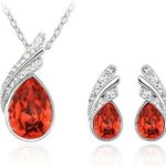 925 Silver Plated Austrian Crystal Red Jewelry Set M02141