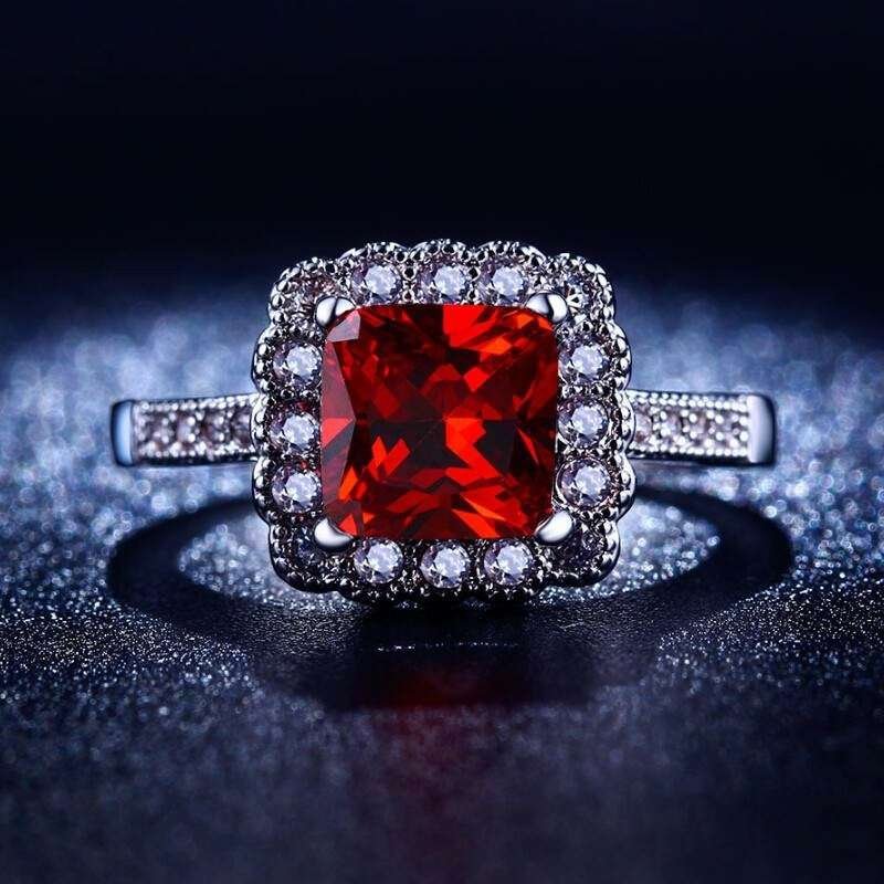 925 Silver Plated Austrian Crystal Red Ring M01699