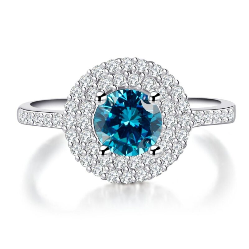 925 Silver Plated Austrian Crystal Sea Blue Ring M01701