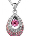 925 Silver Plated Austrian Crystal Tear Rose Necklace M02086