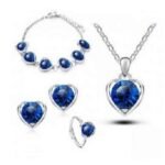 925 Silver Plated Austrian Crystals Blue Jewelry Set M02036