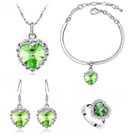 925 Silver Plated Austrian Crystals Green Jewelry Set M02049 1 925 Silver Plated Austrian Crystals Green Jewelry Set M02049