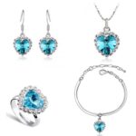 925 Silver Plated Austrian Crystals Sea Blue Jewelry Set M02048