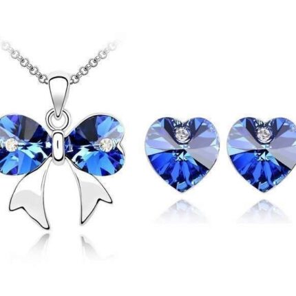 925 Silver Plated Bow Blue Jewelry Set M02231
