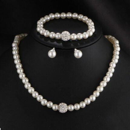 925 Silver Plated Bride Pearls Jewelry Set M02043