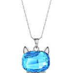 925 Silver Plated Original Swarovski Ocean Blue Cat Necklace M02109