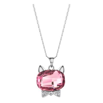 925 Silver Plated Original Swarovski Purple Cat Necklace M02110