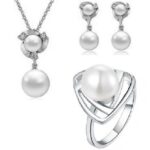 925 Silver Plated Pearls Jewelry Set M02064
