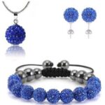 925 Silver Plated Shamballa Bracelet Necklace Earrings Czech Crystal Disco Clay Balls Set M00219