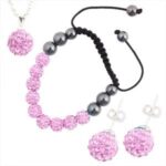 925 Silver Plated Shamballa Bracelet Necklace Earrings Czech Crystal Disco Clay Balls Set M00220