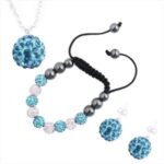925 Silver Plated Shamballa Bracelet Necklace Earrings Czech Crystal Disco Clay Balls Set M00221
