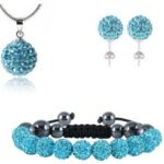 925 Silver Plated Shamballa Bracelet Necklace Earrings Czech Crystal Disco Clay Balls Set M00222