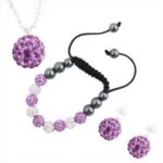 925 Silver Plated Shamballa Bracelet Necklace Earrings Czech Crystal Disco Clay Balls Set M00223