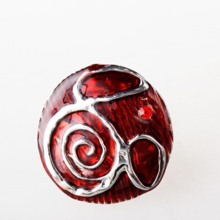 Adjustable Enamel Silver Plated Nickle Free Alloy Red Rhinestone Ring M00366