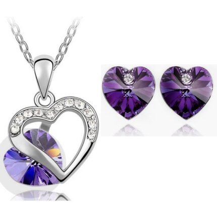 Austrian Crystal Double Heart Purple Jewelry Set M00431