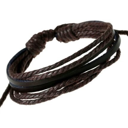 Brown Leather Bracelet with Braided Rope M01270