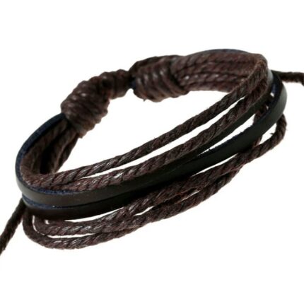 Brown Leather Bracelet with Braided Rope M01270