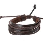 Brown Leather Bracelet with Braided Rope M01270