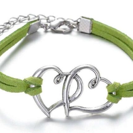 Double Heart leather Green Bracelet M01478
