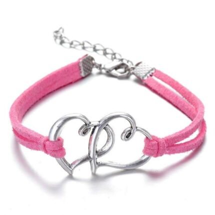 Double Heart leather Pink Bracelet M00732