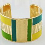 Exaggerated Gold Color Enamel Cuff Blue and Green Bangle M00417