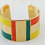 Exaggerated Gold Color Enamel Cuff Blue and Orange Bangle M00420