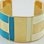 Exaggerated Gold Color Enamel Cuff Blue and White Bangle M00419