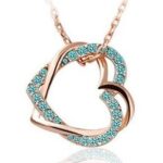 Gold Plated Heart Crystal Sea Blue Necklace M00456
