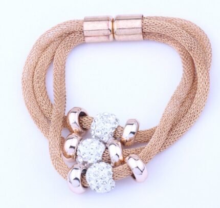 Gold Plated Stainless Steel Rhinestone Magnetic 20.5cm Bracelet M01474