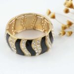 Indian Elastic Rhinestone Adjustable Enamel Black Bangle M00428
