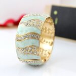 Indian Elastic Rhinestone Adjustable Enamel Green Bangle M00429