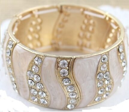 Indian Elastic Rhinestone Adjustable Enamel Pink Bangle M00430