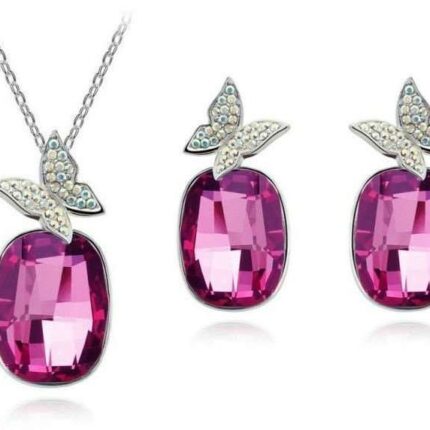 Platinum Plated Austrian Element Crystal Butterfly Rose Pretty Jewlery Set M00615