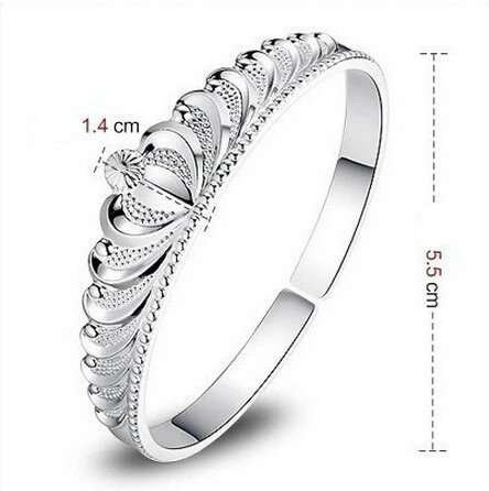 Platinum Plated Cubic Zirconia Crown Open Bangle M01624