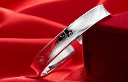 Platinum Plated Cubic Zirconia Love Forever Open Bangle M01625