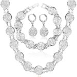 Platinum Plated Luxury Allah 34 gram Jewelry Set Of NecklaceBraceletEarrings M01252