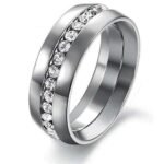 Platinum Plated Stainless Steel Rhinestones Band Ring M00665