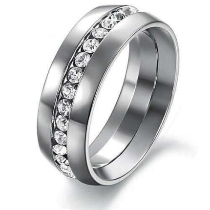 Platinum Plated Stainless Steel Rhinestones Band Ring M00665