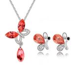 Platinum Plated Swarovski Elements Red Jewellery Set of Necklace and Earrings M00260