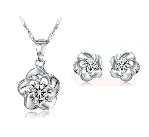 Platinum Plated Zircon Inlaid Jewelry Set M00432 1 Platinum Plated Zircon Inlaid Jewelry Set M00432