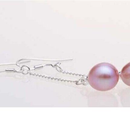 Real Freshwater Purple Pearl Long Earrings M01378