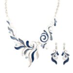 Rhodium Plated Alloy Nickle Free Enamel Blue Jewelry Set M00410