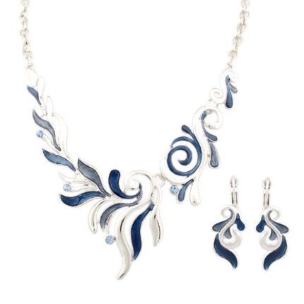 Rhodium Plated Alloy Nickle Free Enamel Blue Jewelry Set M00410