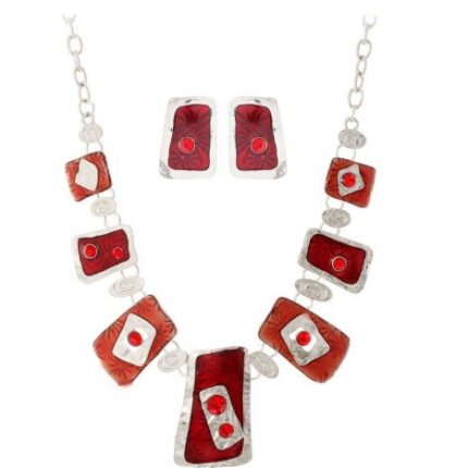 Rhodium Plated Alloy Nickle Free Enamel Red Jewelry Set M00386