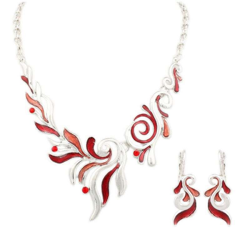 Rhodium Plated Alloy Nickle Free Enamel Red Jewelry Set M00411 1 Rhodium Plated Alloy Nickle Free Enamel Red Jewelry Set M00411
