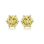 Rhodium Plated Round Cubic Zircon Stud Yellow Earrings M01279