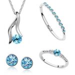 Rhodium Plated Swarovski Elements Ocean Blue Jewelry Set M00552